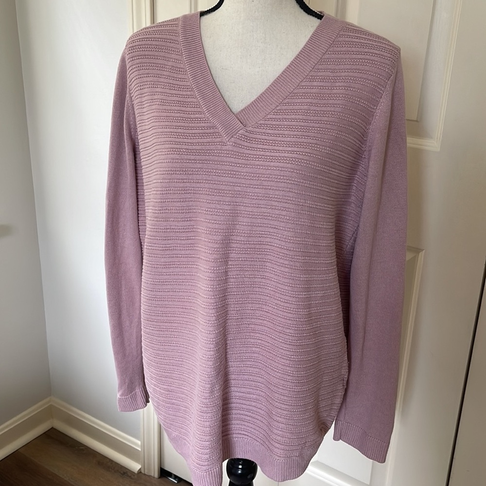 Hilary Radley Dusty Pink Knit Textured Sweater Top Longer Length Size Large